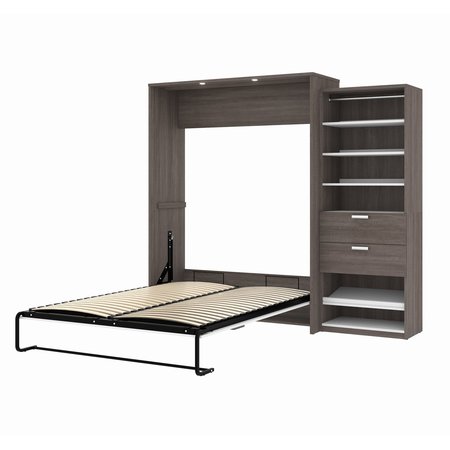 Bestar Cielo Queen Murphy Bed and Shelving Unit with Drawers (95W), Bark Grey & White 80882-47